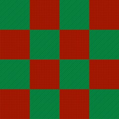 Modern geometric checker pattern in alternating red and green squares with subtle grid and diagonal textures, ideal for background design and decorative digital art.