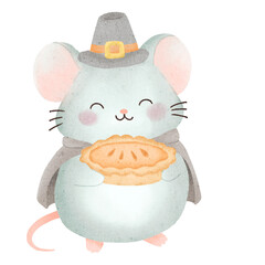 watercolor mouse with bake pie