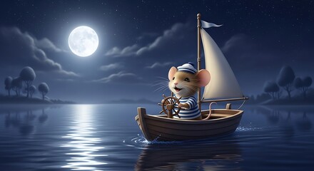 Mouses Night Sail - A Whimsical Adventure Under the Moonlight.