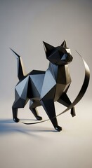 Geometric Black Cat Sculpture - Modern Art and Design.