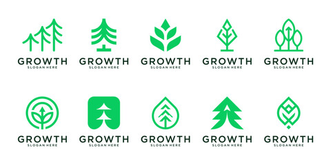 Obraz premium Set of growth logo design inspiration. Abstract tree shape logo usable for business, corporate and branding.