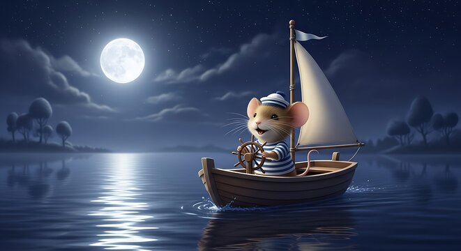 Mouses Night Sail - A Whimsical Adventure Under the Moonlight.
