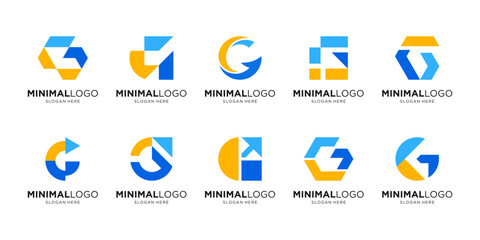 Set of letter G growth logo design inspiration. Abstract arrow shape logo template elements.