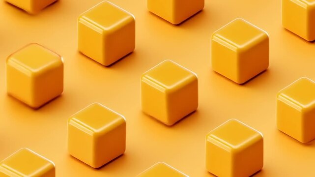 Uniform, repeating pattern of glossy yellow cubes on a matching yellow surface