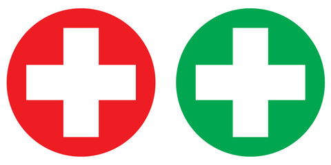 Obraz premium First aid icon vector. Medicine, health icons. Cross emergency medicine sign. Safety first sign. Medical healthcare sign. Hospital symbol. First aid and medical cross for mobile app, UI and website.