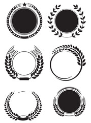 Laurel Wreath Emblem Vector Set — Black and White Circular Designs with Stylized Leaves for Awards, Logos, and Prestige Branding