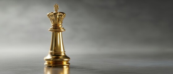 The golden chess king standing alone on reflective surface with dramatic moody lighting