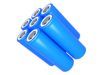 Group of blue 18650 lithium-ion batteries isolated on a transparent background  3D rendering