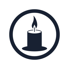 Candle icon with a burning flame within a circular frame, representing light, warmth, memory, and spirituality.