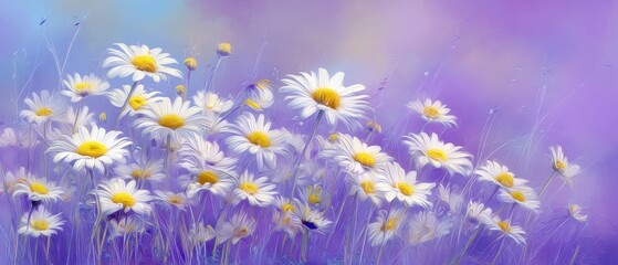The Daisies in a Soft Lavender Meadow with Dreamy Light and Bokeh