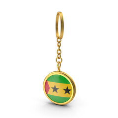 3D Gold Keychain with  Sao Tome and Principe national flag, perfect for travel lovers and souvenir collectors.