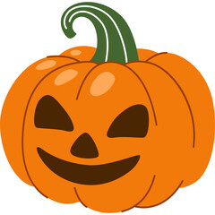 Orange Halloween Pumpkin Jack O Lantern With A Carved Face And Green Stem On A Transparent Background