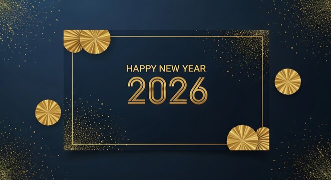 Elegant gold numerals "2026" displayed on a dark background with decorative borders.