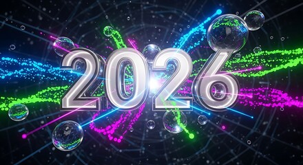 Elegant gold numerals "2026" displayed on a dark background with decorative borders.