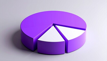 3D pie chart with purple and white segments on light purple background.