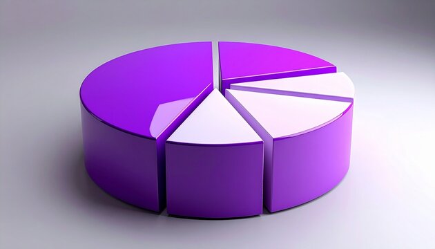 3D pie chart with purple and white segments on light purple background.