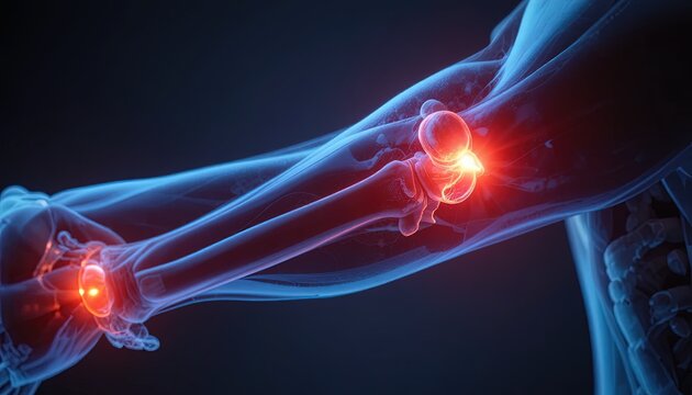 Elbow joint pain illustration for medical education or health campaigns, a visual aid for understanding anatomy and injury treatment with vibrant colors