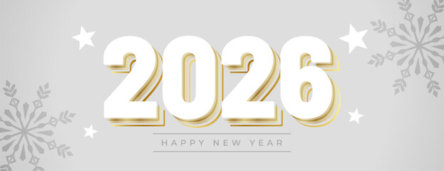 happy new year 2026 snowflake grey banner