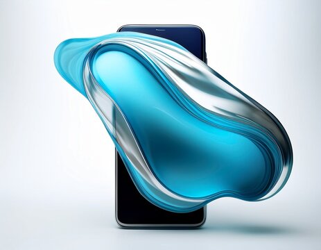Dynamic abstract liquid flow engulfs sleek smartphone, symbolizing innovation and modern technology integration for cutting edge digital solutions and app development