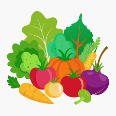 Colorful assortment of fresh vegetables silhouette isolated on white background