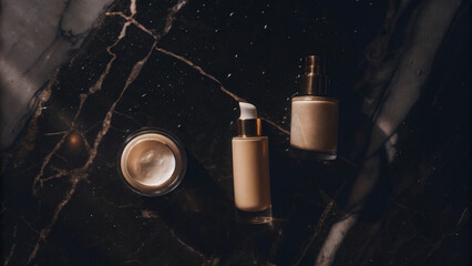 flat lay of skin care products on a marble surface