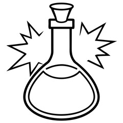 Exploding chemical flask with liquid and cork silhouette isolated on white background