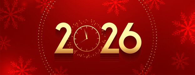 2026 golden text new year red banner with copyspace