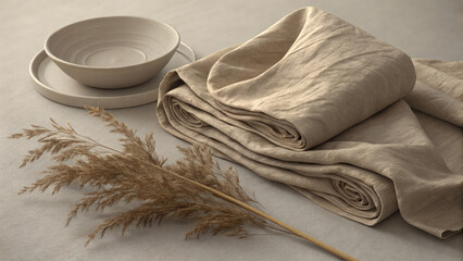 folded linen fabric in dusty beige tones