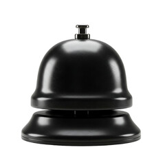 Shiny black hotel reception service bell for assistance notification bellhop calling ringing alert concierge button sound classic vintage desk call icon 3D rendering