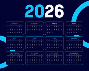 printable 2026 table calendar blue template design