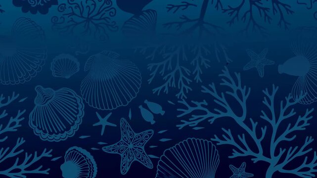 Seamless underwater shells coral reef animation loop