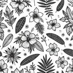 Fototapeta premium topical floral doodle handraw black and white color