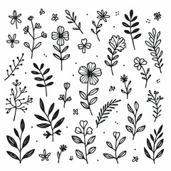topical floral doodle handraw black and white color