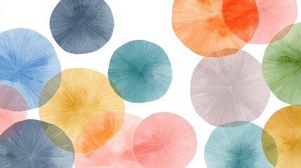 A colorful abstract pattern of circles in various colors, including blue, orange, green, and pink, on a white background with a subtle gradient effect.