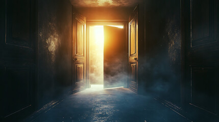 Doorway illuminating dark hallway