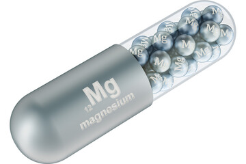 Capsule with magnesium Mg, transparent background