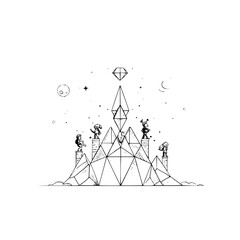 Naklejka premium Geometric mountain peak illustration with diamond and figures vector design graphic art drawing concept