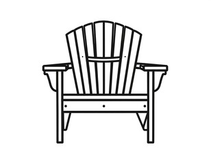 Simple black and white line drawing of a wooden Adirondack chair