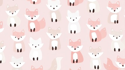 Obraz premium A pink and white fox pattern on a pink background with a pink fox in the foreground.