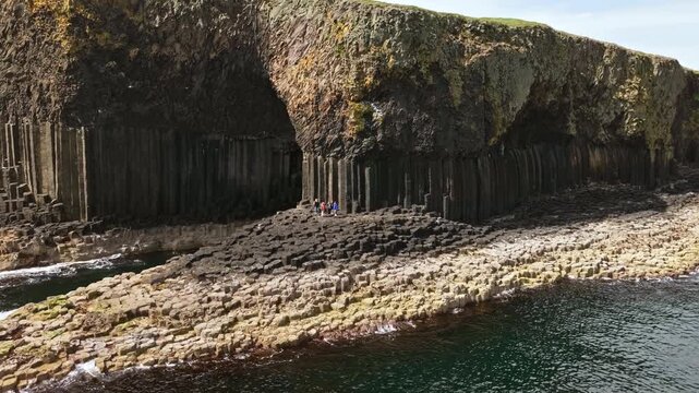 Aerial view of Fingal&rsquo;s Cave with basalt columns on the Isle of Staffa, Scotland