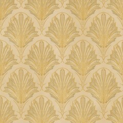 Golden Art Deco Fan Pattern on Beige Background