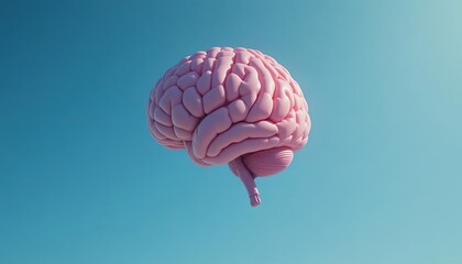 A surreal photo of a realistic brain-shaped balloon floating in a clear blue sky, symbolizing creativity, imagination, and the power of free thinking