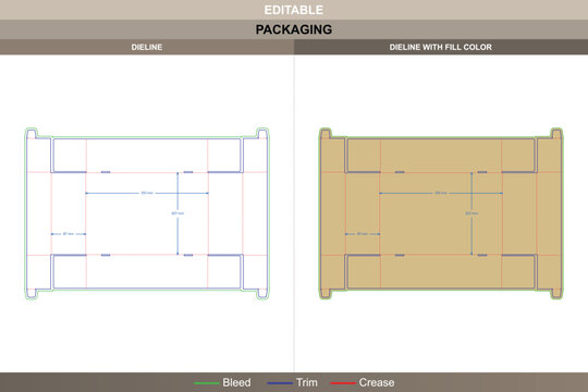 Display tray box dieline arranged through balanced vector guidance ensuring printing neatness and packaging fit lock insert die line setup provides layered tray strength