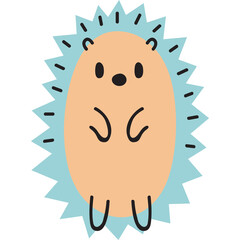 Cute Cartoon Hedgehog with Spiky Blue Aura and Simple Orange Body Standing Facing Forward with Minimalist Design Elements