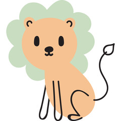 Cute Cartoon Lion Sitting with Mint Green Mane and Light Brown Body on Transparent Background Simple Flat Design Style