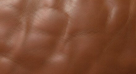 Close-up view of a textured brown leather surface with subtle wrinkles and highlights.