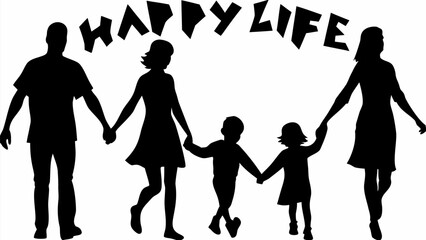 Obraz premium Joyful family silhouette holding hands under 