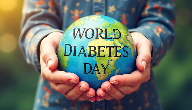 Person holding a globe with world diabetes day written on it in a blurred background 4k and hd image