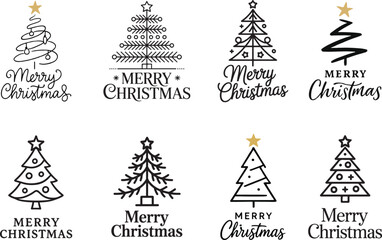 A set of single line Christmas tree silhouette vector art and illustration.
