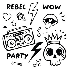 Doodle Art Collection of Rebel and Party Icons illustration